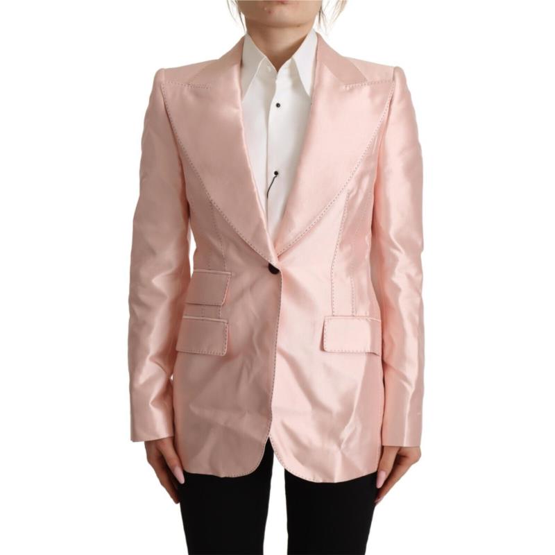 Dolce & Gabbana Pink Satin Long Sleeves Blazer Coat Jacket IT36