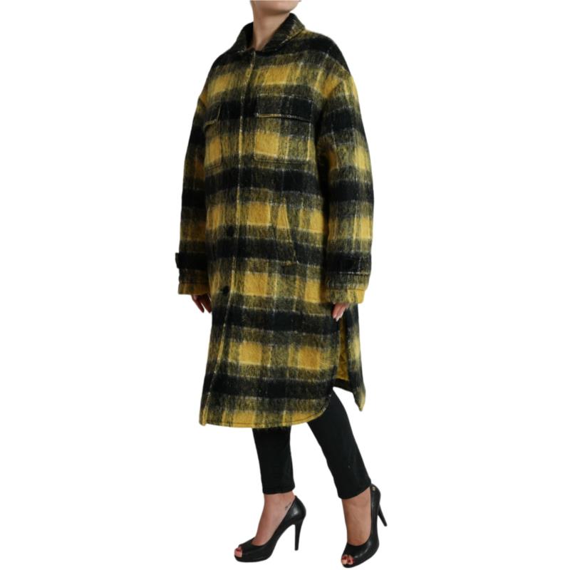 Dolce & Gabbana Yellow Plaid Long Sleeve Casual Coat Jacket IT40
