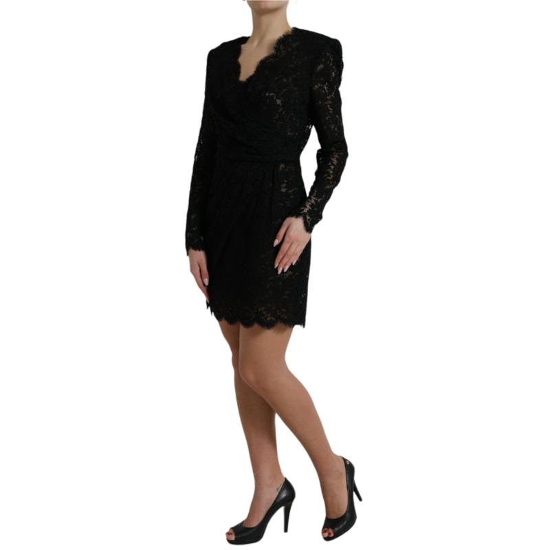 Dolce & Gabbana Black Bodycon Lace Cotton Sheath Mini Dress IT46