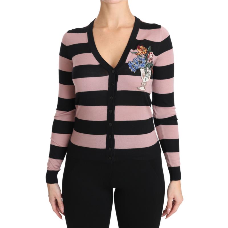 Dolce & Gabbana Pink Floral Cashmere Cardigan Sweater IT36