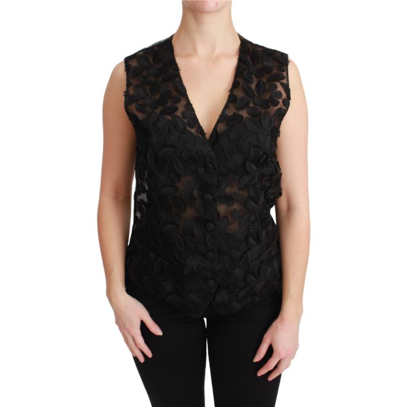 Dolce & Gabbana Black Floral Brocade Top Gilet Waistcoat IT44