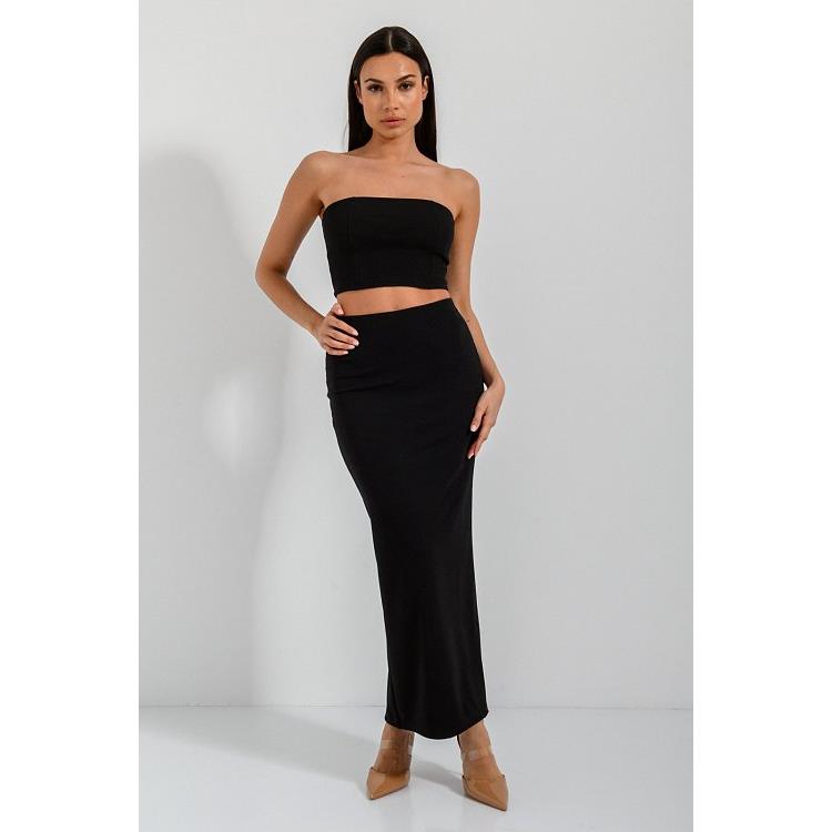 Maxi ριπ φούστα με άνοιγμα (BLACK)