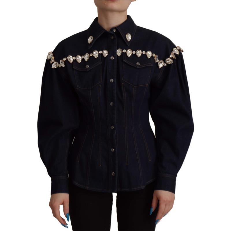 Dolce & Gabbana Elegant Crystal-Embellished Denim Jacket IT46