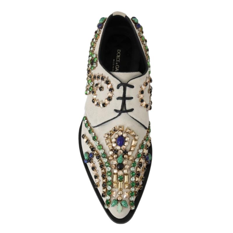 Dolce & Gabbana White Suede Crystal Dress Broque Shoes EU41/US10.5