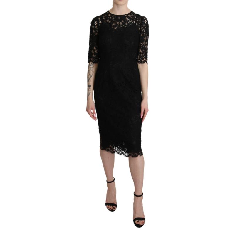 Dolce & Gabbana Black Floral Lace Sheath Knee Length Dress IT38