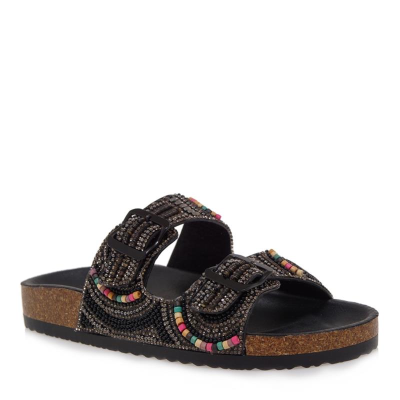 EXE Shoes Γυναικεία Παντόφλας 77B-053 Μαύρο Πολύχρωμο Μαύρο S477B05310D6
