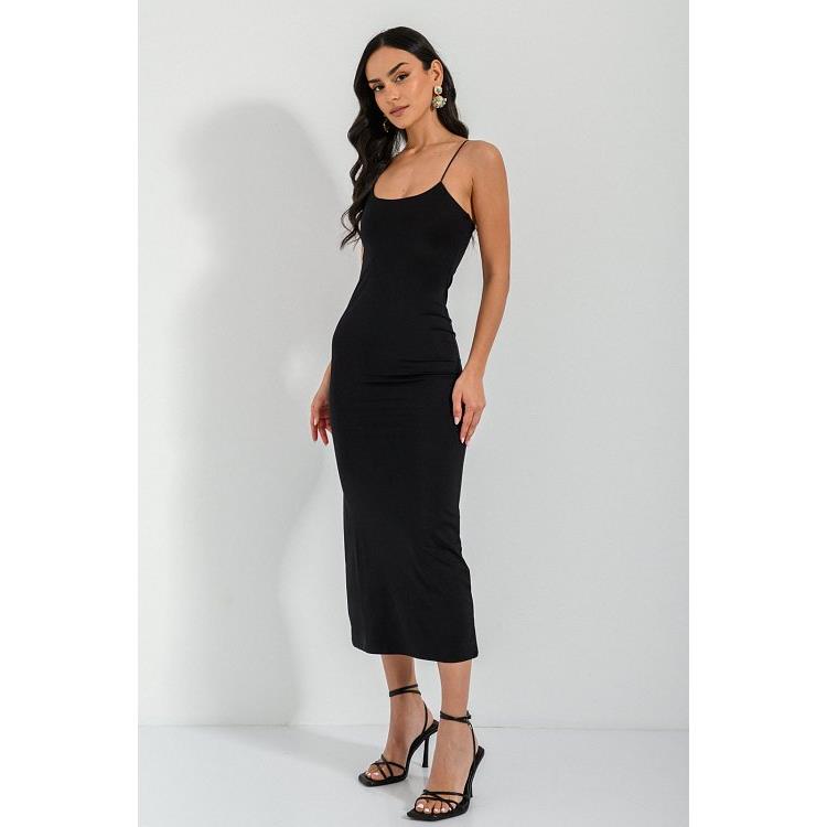 Midi λύκρα φόρεμα με τιράντες (BLACK)