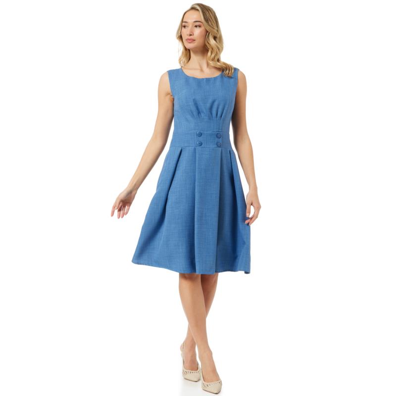 ΜΠΛΕ INDIGO LINEN-LOOK ΦΟΡΕΜΑ ΜΕ ΚΟΥΦΟΠΙΕΤΕΣ