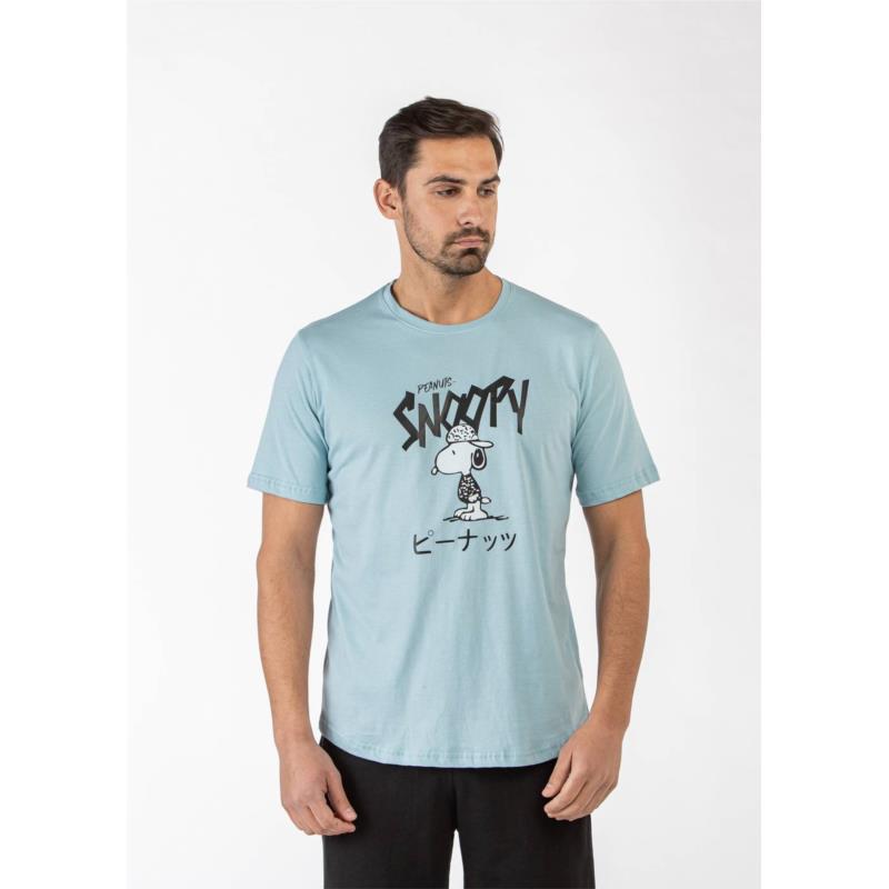 Ανδρικό Μπλουζάκι Λαιμόκοψη Σιέλ με Σχέδιο SNOOPY