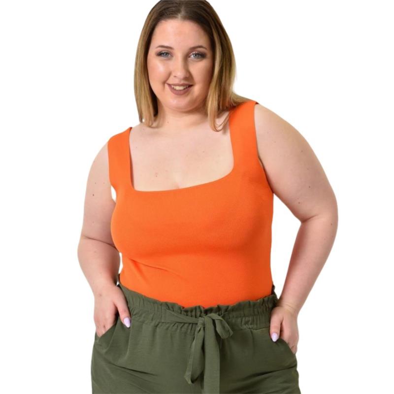 Γυναικείο Plus Size τοπ αμάνικο με ανάγλυφο σχέδιο Πορτοκαλί 24403