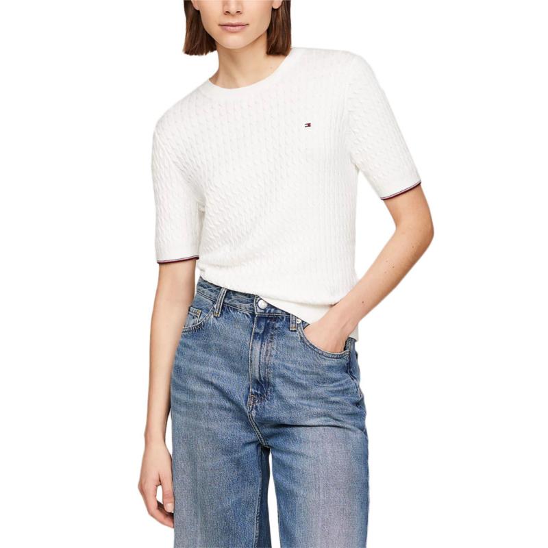 KNIT CABLE C NECK SHORTSLEEVE SWEATER WOMEN TOMMY HILFIGER