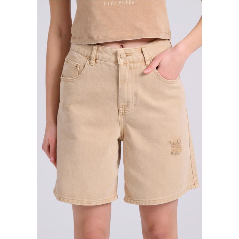 Γυναικεία loose fit garment dyed τζιν βερμούδα