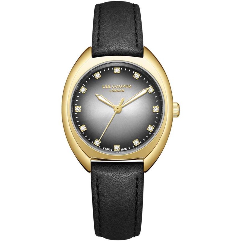 LEE COOPER Ladies Crystals - LC07988.131, Gold case with Black Leather Strap