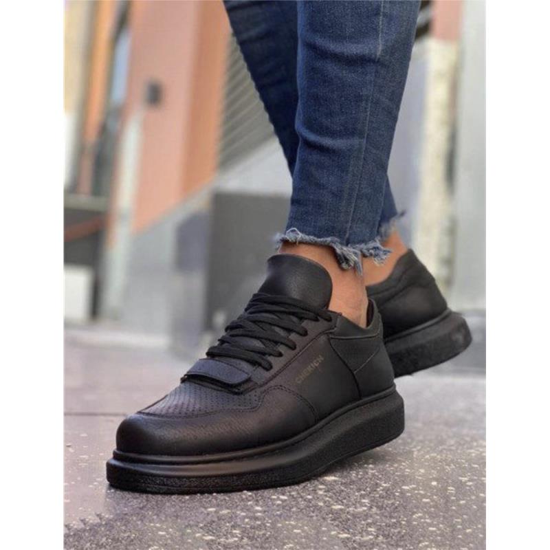 Ανδρικά μαύρα Casual Sneakers δερματίνη με Scratch CH073M
