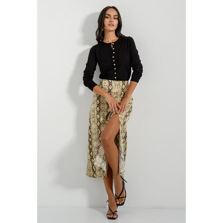 Midi φούστα με snake print και άνοιγμα μπροστά (MULTI)