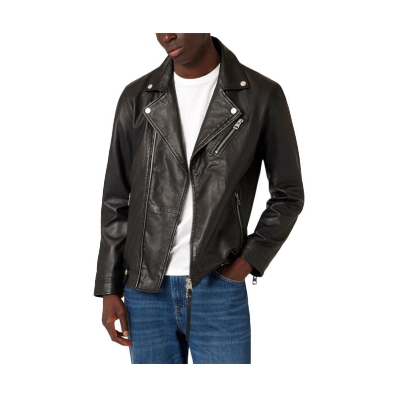 Χοντρό μπουφάν Guess LEATHER REGULAR FIT BIKER JACKET MEN