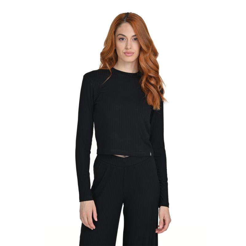 Target - T SHIRT LONG SLEEVE RIB VISCOSE - ΜΑΥΡΟ