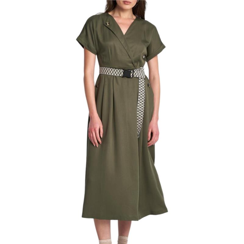 Φόρεμα Attrattivo Κρουαζέ Με Ζώνη 9918420-KHAKI Γυναικείο