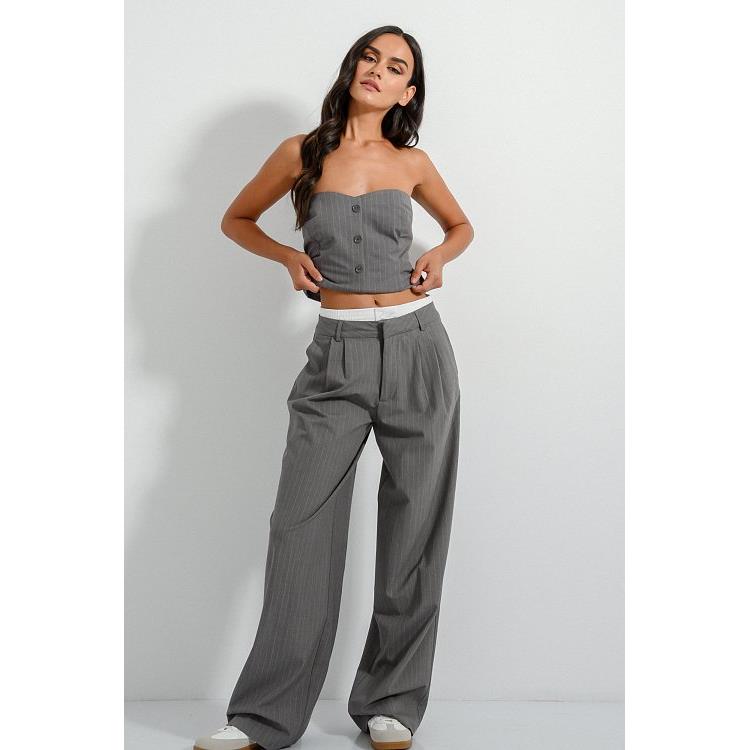 Ριγέ wide leg παντελόνι μπόξερ (GREY/OFFWHT)