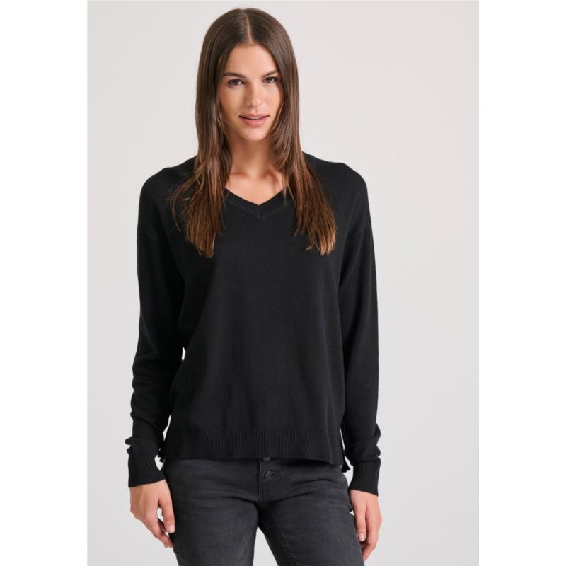 V-neck πλεκτή μπλούζα με βισκόζη