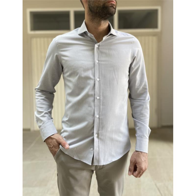 Ανδρικό γκρι ριγέ πουκάμισο με γιακά 1820G