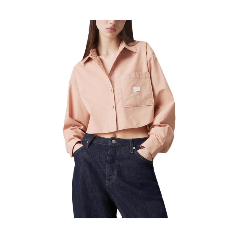 Πουκάμισα Calvin Klein Jeans WOVEN LABEL CROPPED SHIRT WOMEN