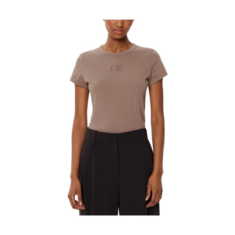 T-shirt με κοντά μανίκια Calvin Klein Jeans SATIN LOGO SLIM FIT T-SHIRT WOMEN