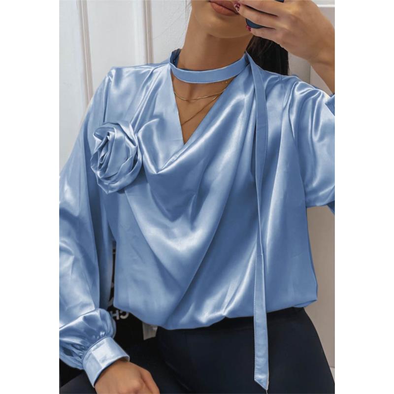 σατέν άνετη πουκαμίσα Rosy light blue