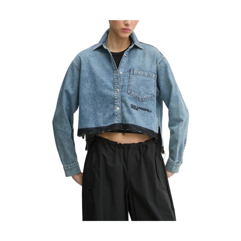 Πουκάμισα Karl Lagerfeld DENIM LACE CROP BOXY FIT SHIRT WOMEN