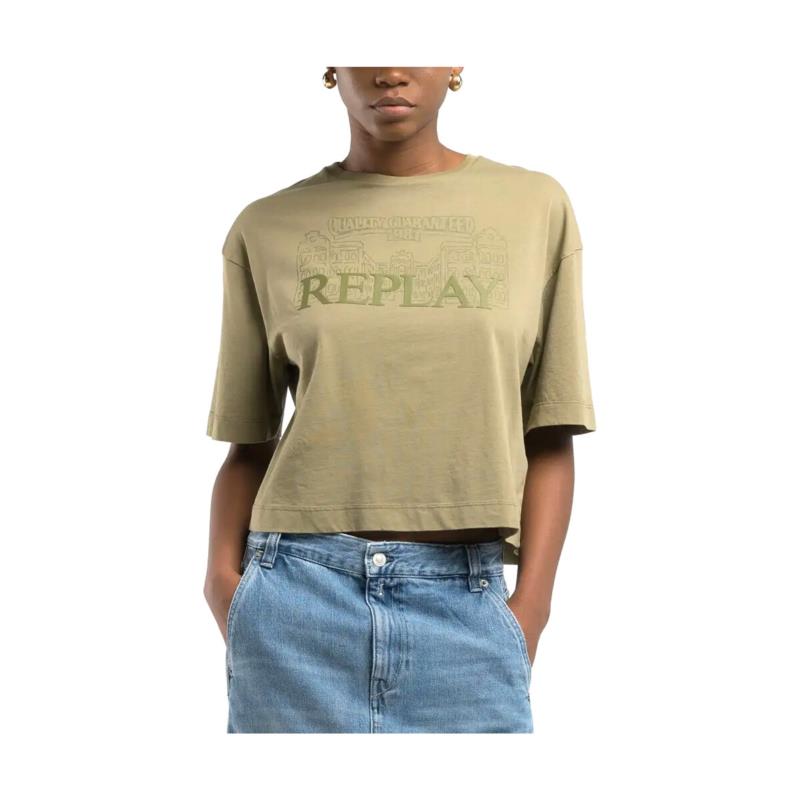 T-shirt με κοντά μανίκια Replay LOGO CROPPED T-SHIRT WOMEN