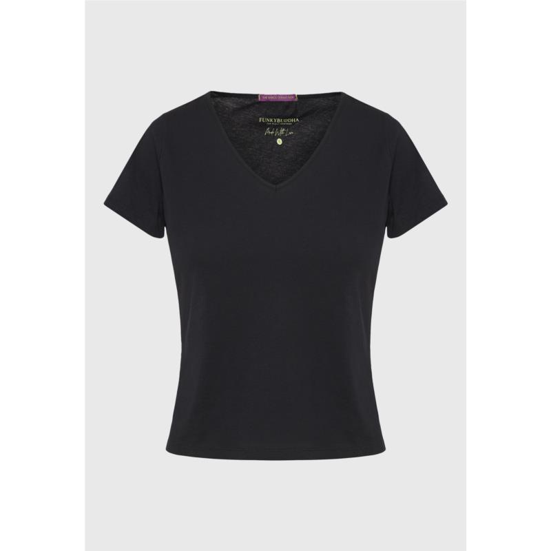 Γυναικείο βαμβακερό t-shirt με άνοιγμα V