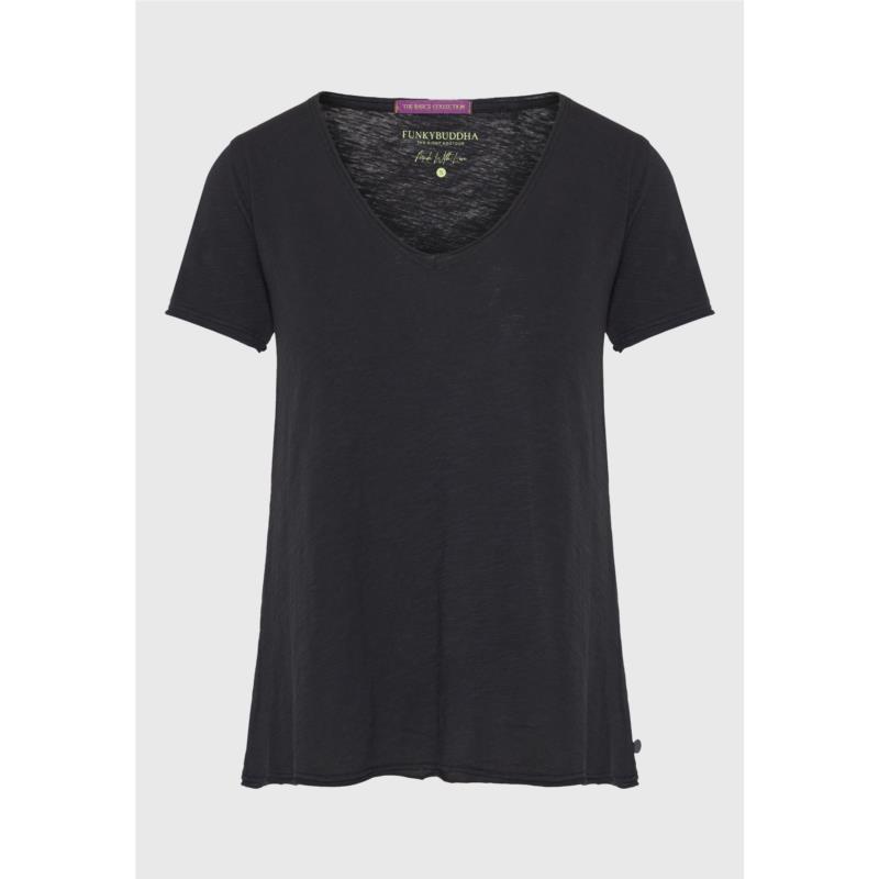Γυναικείο V-neck t-shirt με raw edges - The essentials