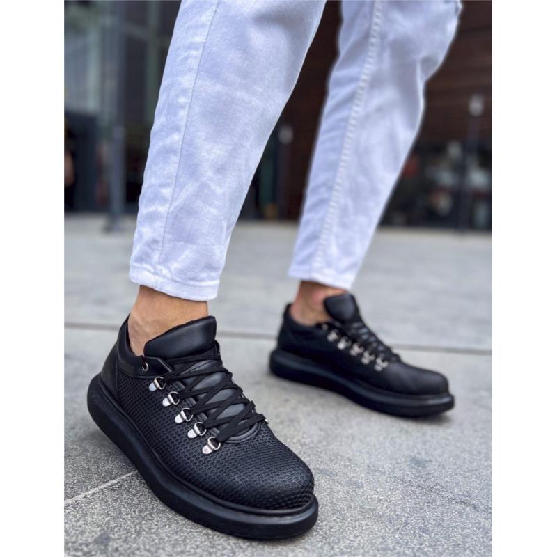 Ανδρικά μαύρα Sneakers δερματίνη ανάγλυφο σχέδιο CH021M
