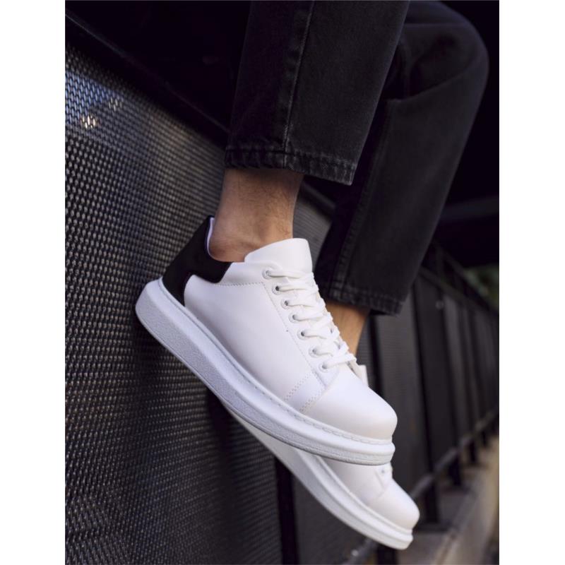 Ανδρικά λευκά-μαύρα δίσολα Sneakers με λαστιχένια σόλα CH256