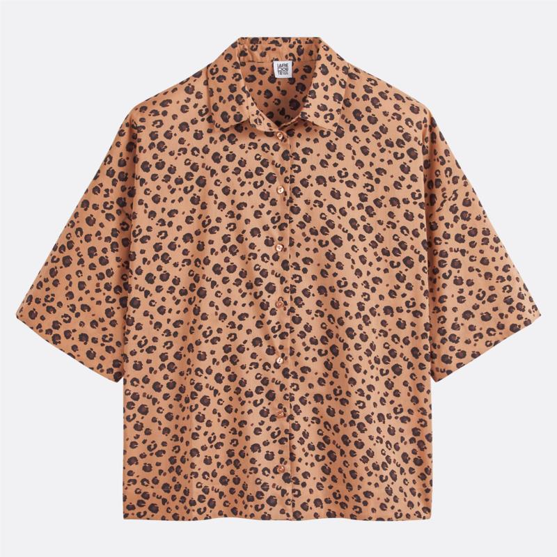 Φαρδύ πουκάμισο με animal print και μανίκια μέχρι τους αγκώνες