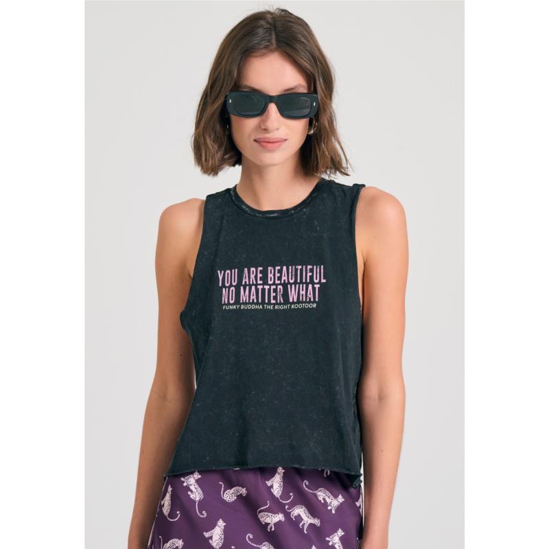 Γυνακείο garment dyed tank top με text artwork τύπωμα