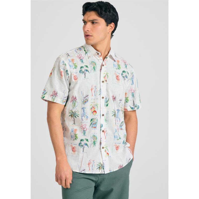 Relaxed linen blend πουκάμισο με tropical print