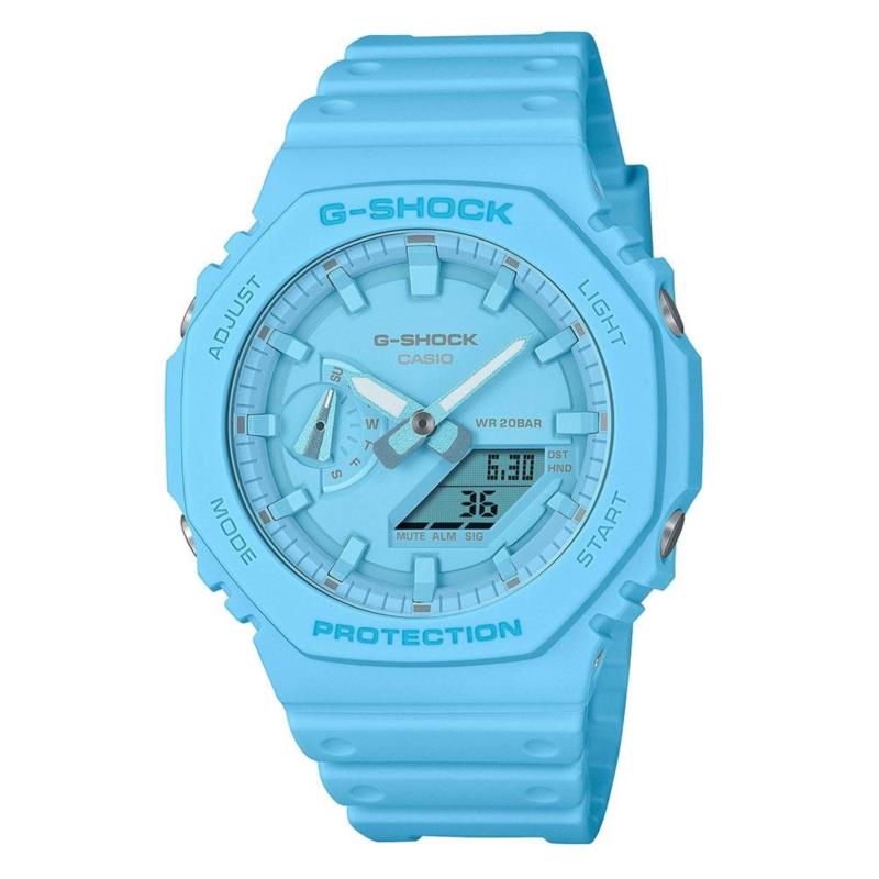 CASIO G-Shock Chronograph - GA-2100-2A2ER Light Blue case with Pink Rubber Strap