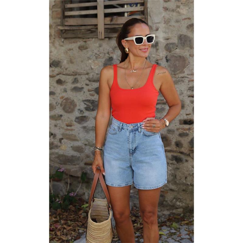 Perla γυναίκειο high waist jean σορτς 100% βαμβακέρο