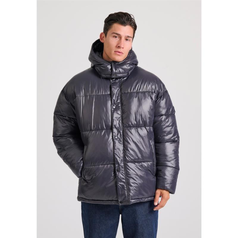 Oversized puffer μπουφάν με αποσπώμενη κουκούλα