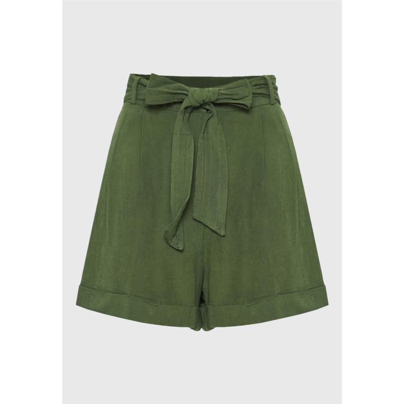 Loose fit linen blend σορτς με πιέτες και ζώνη