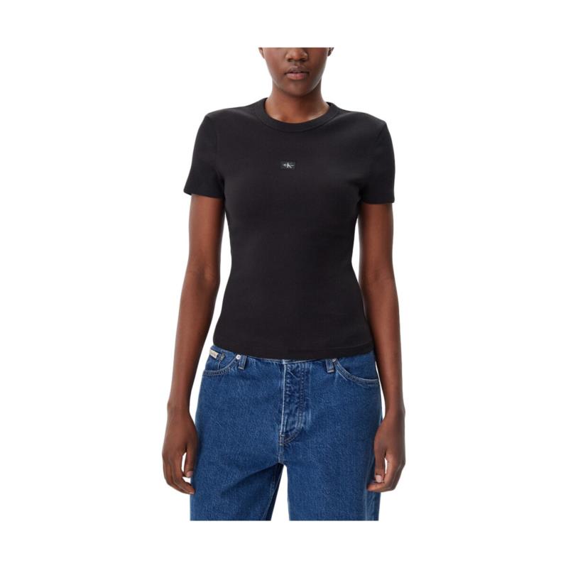 T-shirt με κοντά μανίκια Calvin Klein Jeans RIB WOVEN LABEL T-SHIRT WOMEN