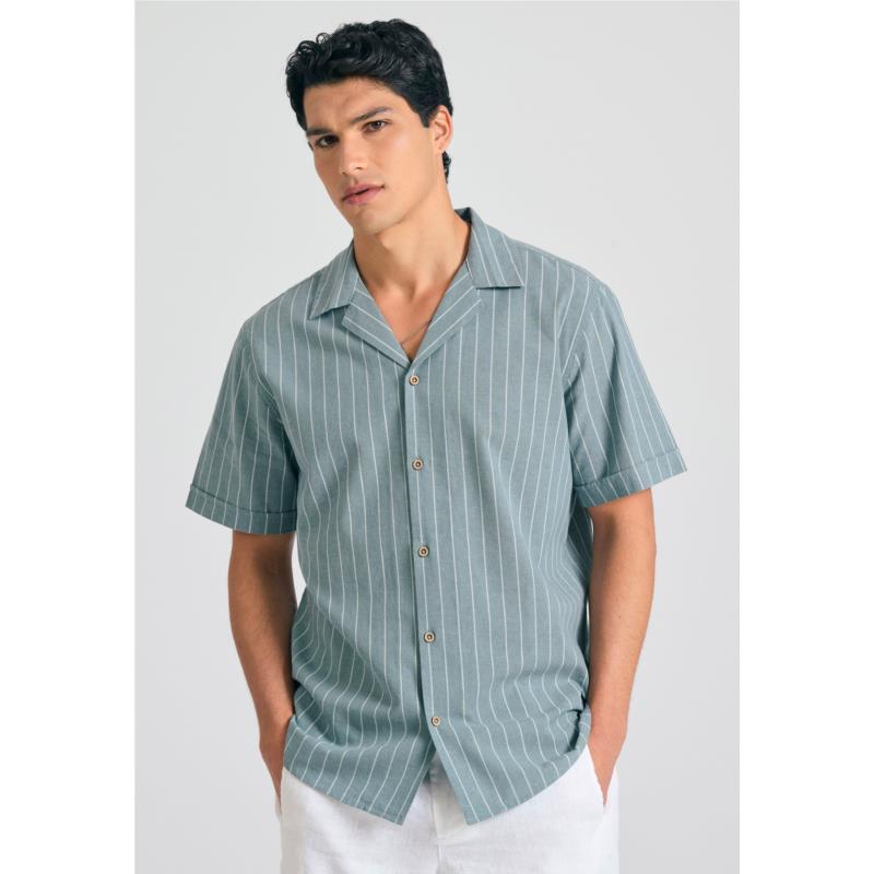 Relaxed fit linen blend ριγέ πουκάμισο