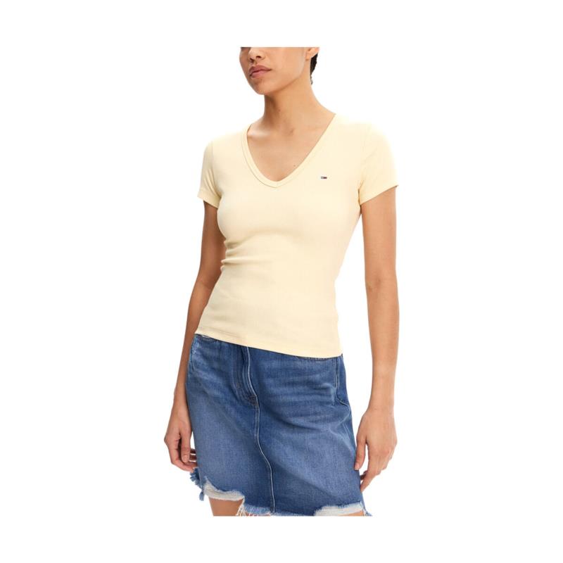 T-shirt με κοντά μανίκια Tommy Hilfiger TOMMY JEANS RIB ESSENTIAL V NECK SLIM FIT T-SHIRT WOMEN