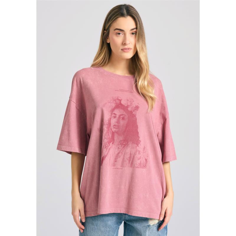 Oversized garment dyed t-shirt με vintage τύπωμα