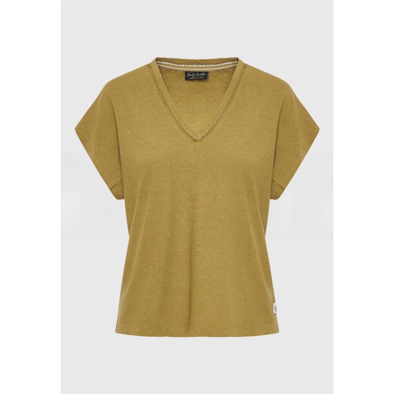 Γυναικείο linen blend μονόχρωμο t-shirt