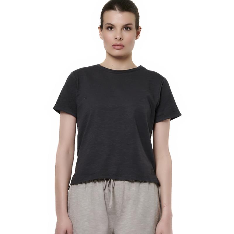Body Action - WOMEN'S SLUB TEXTURED T-SHIRT - BLACK