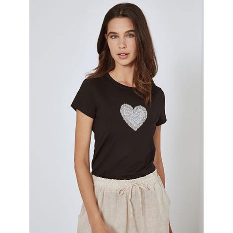 T-shirt με strass καρδιά και παγιέτες SN7958.4008+2