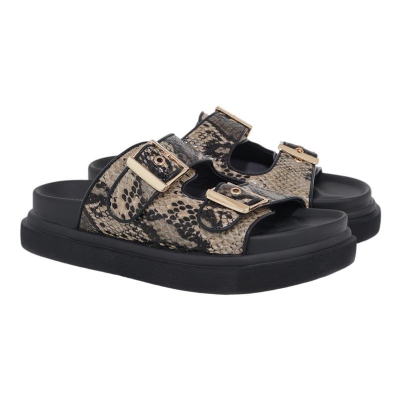 EXE Shoes Γυναικεία Παντόφλας FLATFORMS 03R-232 Μπέζ Μαύρο Φίδι U403R2322F75