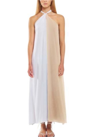 Φόρεμα Semiology Αέρινο Με Halter Λαιμόκοψη 3901018-BEIGE-WHITE Γυναικείο